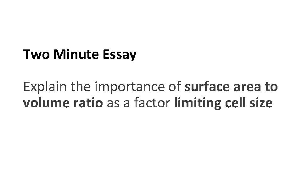 Two Minute Essay Explain the importance of surface area to volume ratio as a