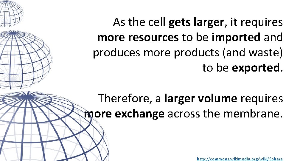 As the cell gets larger, it requires more resources to be imported and produces