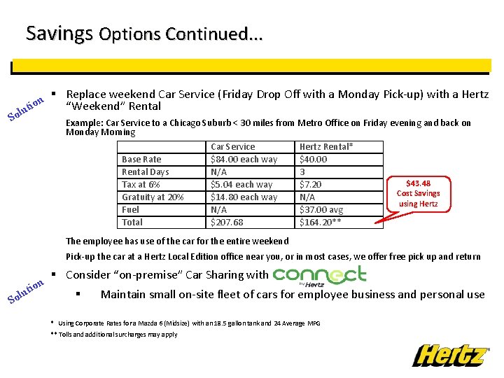 Savings Options Continued. . . ion t lu So § Replace weekend Car Service