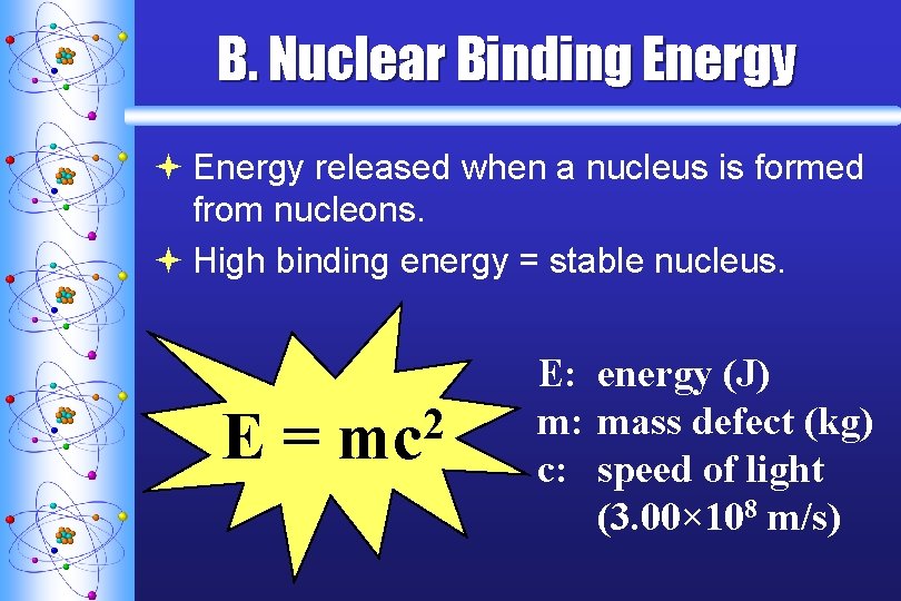 B. Nuclear Binding Energy ª Energy released when a nucleus is formed from nucleons.