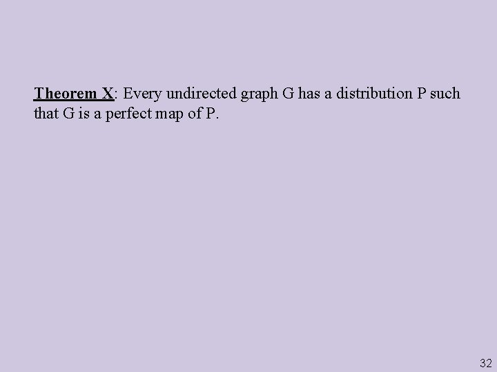 Theorem X: Every undirected graph G has a distribution P such that G is
