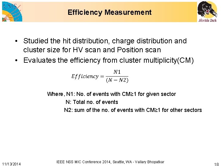 Efficiency Measurement • Studied the hit distribution, charge distribution and cluster size for HV