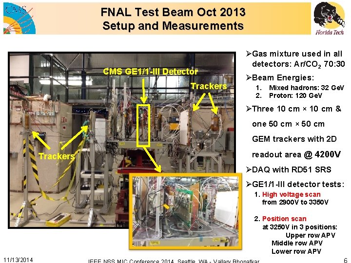 FNAL Test Beam Oct 2013 Setup and Measurements CMS GE 1/1 -III Detector Trackers