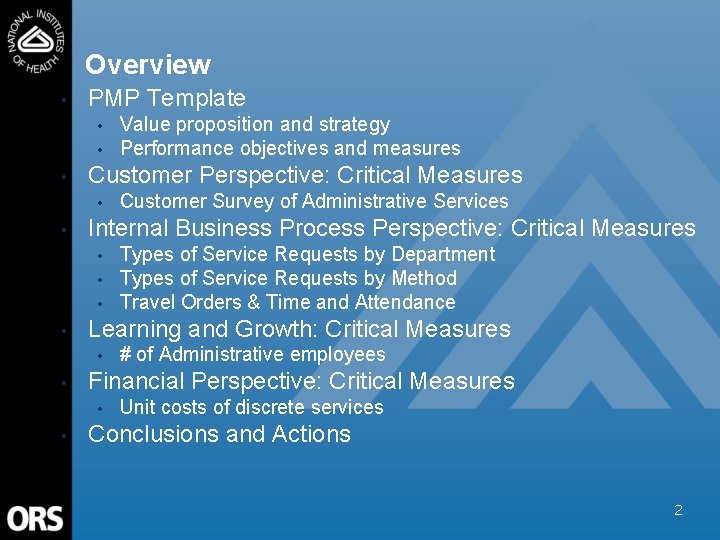 Overview • PMP Template • • • Customer Perspective: Critical Measures • • #