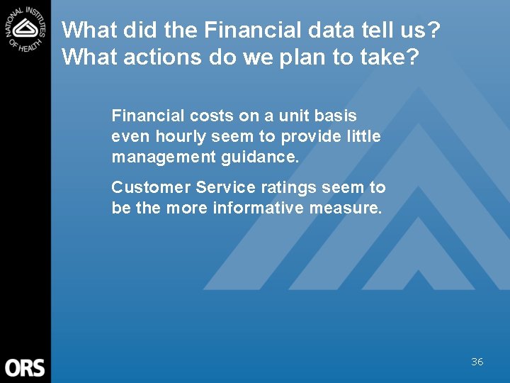 What did the Financial data tell us? What actions do we plan to take?