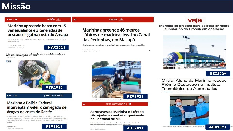 Missão MAR 2021 DEZ 2020 ABR 2019 FEV 2021 JUL 2021 ABR 2021 