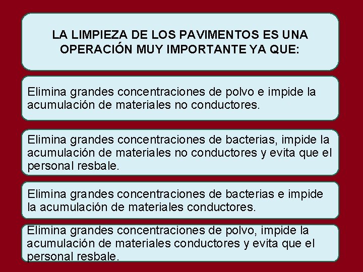 LA LIMPIEZA DE LOS PAVIMENTOS ES UNA OPERACIÓN MUY IMPORTANTE YA QUE: Elimina grandes