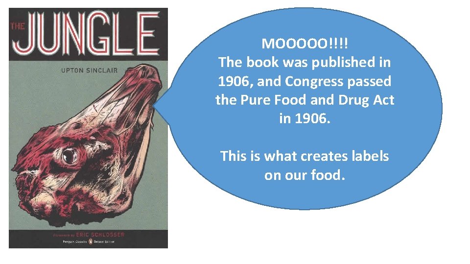 MOOOOO!!!! The book was published in 1906, and Congress passed the Pure Food and