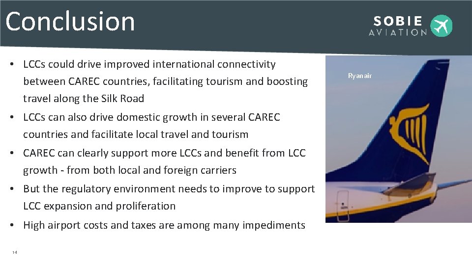 Conclusion • LCCs could drive improved international connectivity between CAREC countries, facilitating tourism and