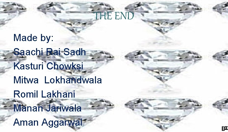 THE END Made by: Saachi Rai Sadh Kasturi Chowksi Mitwa Lokhandwala Romil Lakhani Manan