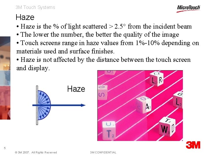 3 M Touch Systems Haze • Haze is the % of light scattered >