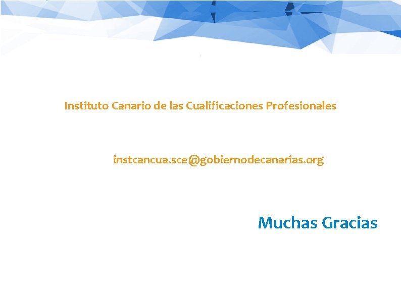 Instituto Canario de las Cualificaciones Profesionales instcancua. sce@gobiernodecanarias. org Muchas Gracias 