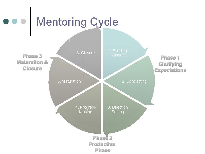 Mentoring Cycle Phase 3 Maturation & Closure 6. Closure 1. Building Rapport 5. Maturation