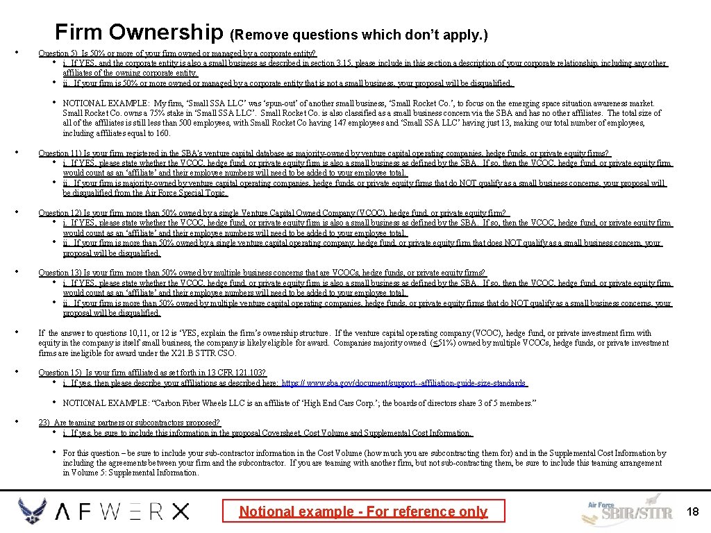 Firm Ownership (Remove questions which don’t apply. ) • Question 5) Is 50% or