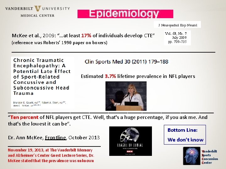 Mc. Kee et al. , 2009: “…at least 17% of individuals develop CTE” (reference