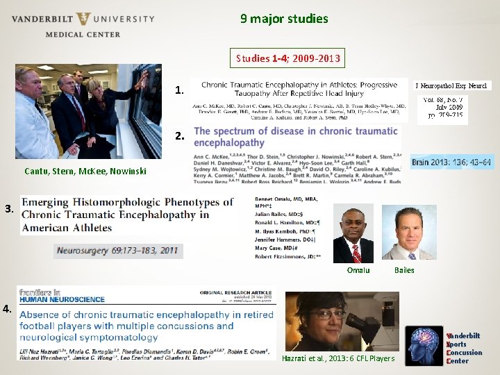 9 major studies Studies 1 -4; 2009 -2013 1. 2. Cantu, Stern, Mc. Kee,