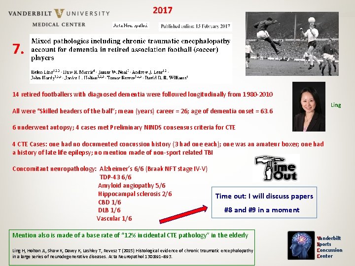2017 7. 14 retired footballers with diagnosed dementia were followed longitudinally from 1980 -2010