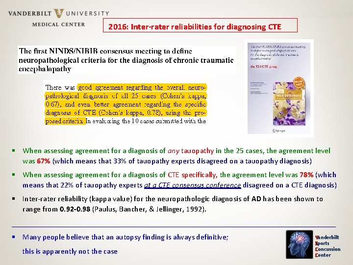 2016: Inter-rater reliabilities for diagnosing CTE When assessing agreement for a diagnosis of any