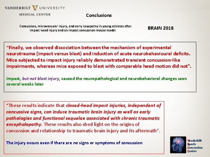 Conclusions Concussion, microvascular injury, and early tauopathy in young athletes after impact head injury