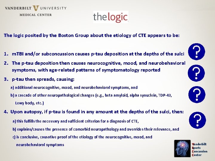 The logic posited by the Boston Group about the etiology of CTE appears to