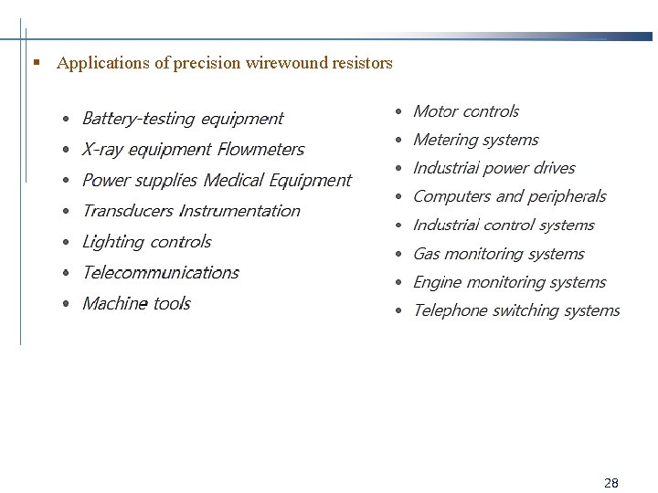 § Applications of precision wirewound resistors 28 