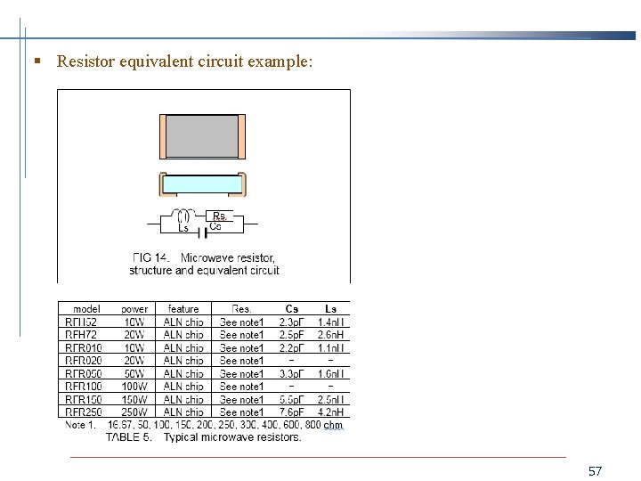 § Resistor equivalent circuit example: 57 