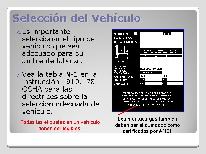 Selección del Vehículo Es importante seleccionar el tipo de vehículo que sea adecuado para