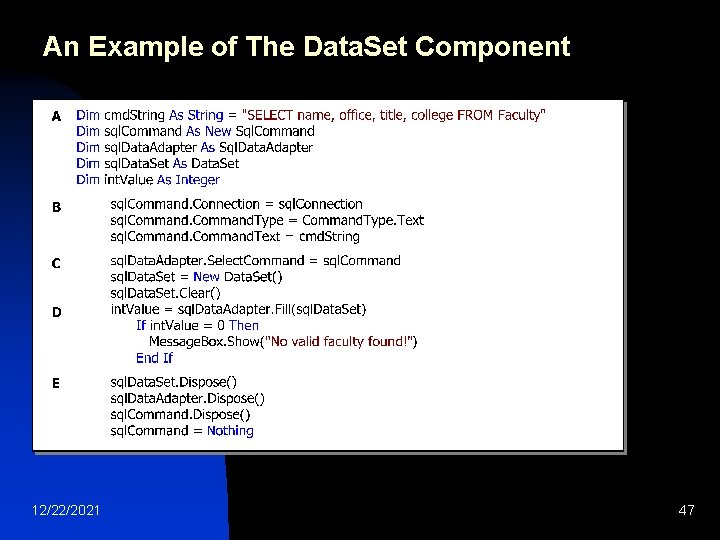 An Example of The Data. Set Component 12/22/2021 47 