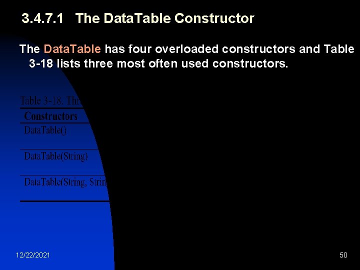 3. 4. 7. 1 The Data. Table Constructor The Data. Table has four overloaded