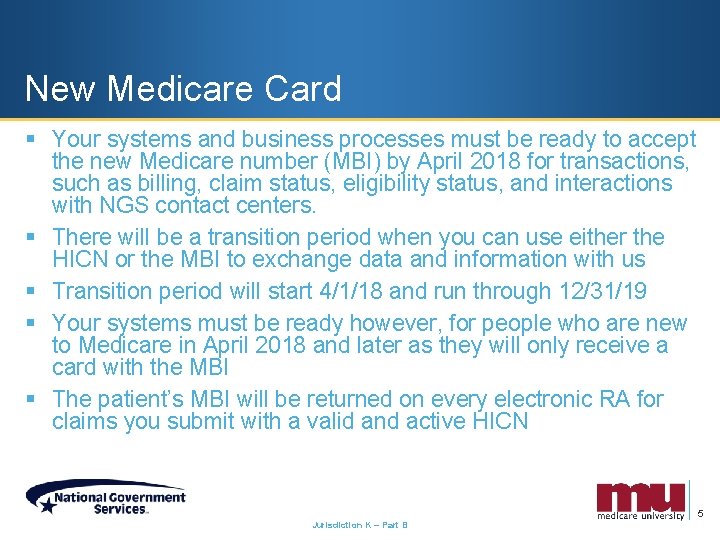 New Medicare Card § Your systems and business processes must be ready to accept