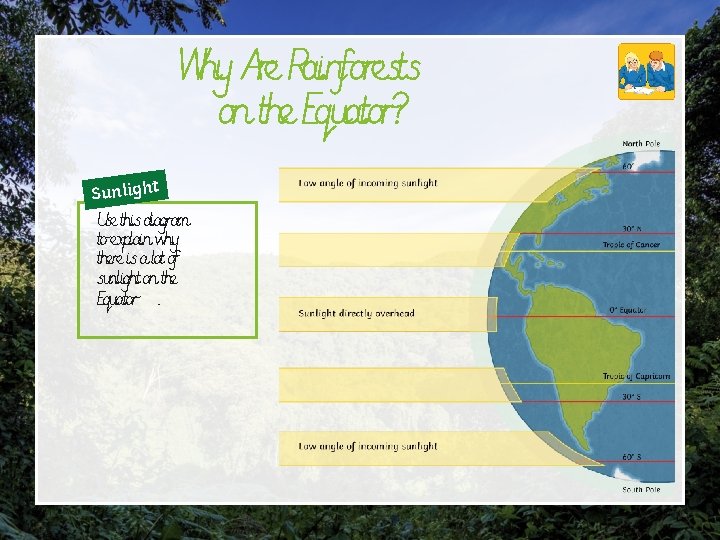 Why Are Rainforests on the Equator? Sunlight Use this diagram to explain why there