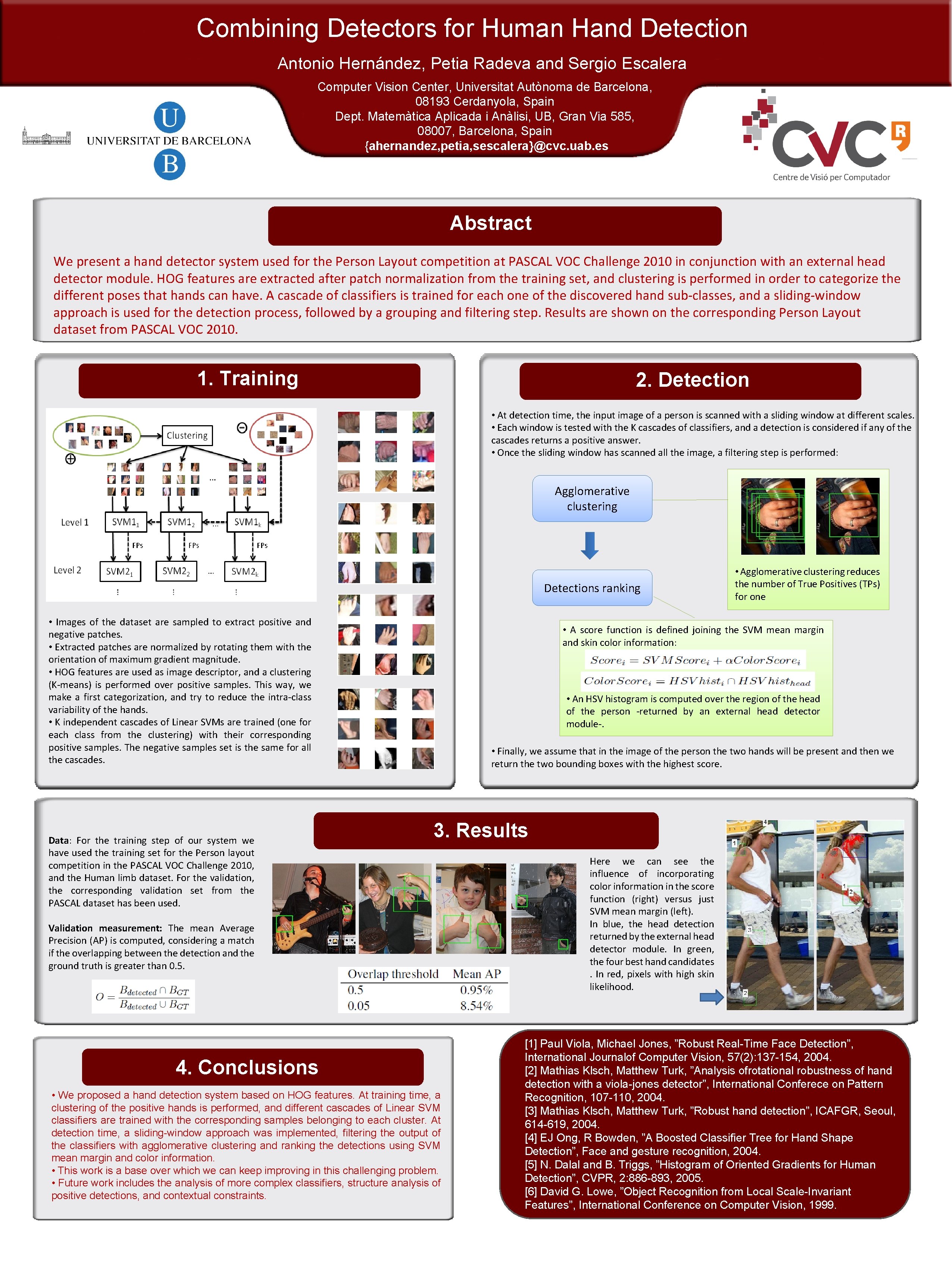 Combining Detectors for Human Hand Detection Antonio Hernández, Petia Radeva and Sergio Escalera Computer