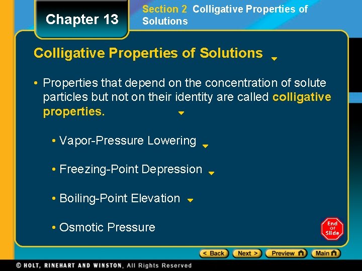 Chapter 13 Section 2 Colligative Properties of Solutions • Properties that depend on the Chapter 13 Section 2 Colligative Properties of Solutions • Properties that depend on the