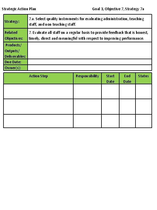 Strategic Action Plan Goal 3, Objective 7, Strategy 7 a Strategy: 7. a. Select