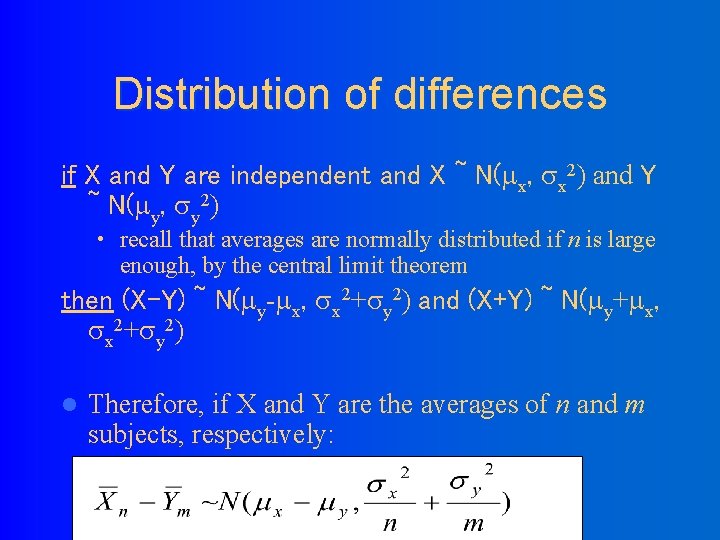 Distribution of differences if X and Y are independent and X ~ N( x,
