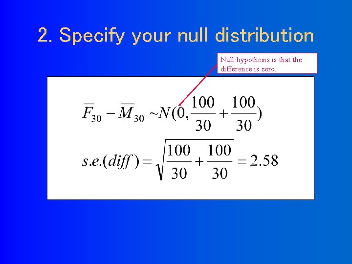 2. Specify your null distribution Null hypothesis is that the difference is zero. 