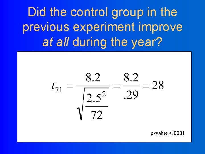 Did the control group in the previous experiment improve at all during the year?