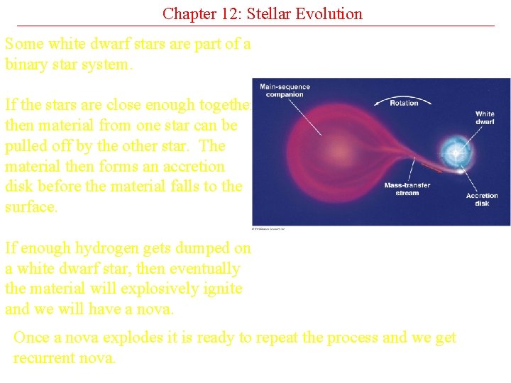 Chapter 12: Stellar Evolution Some white dwarf stars are part of a binary star