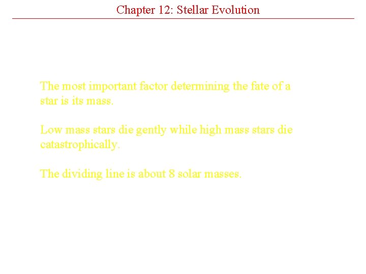 Chapter 12: Stellar Evolution The most important factor determining the fate of a star