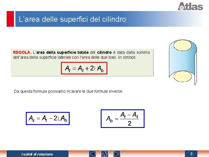 L’area delle superfici del cilindro REGOLA. L’area della superficie totale del cilindro è data