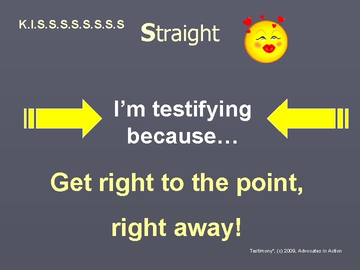 K. I. S. S Straight I’m testifying because… Get right to the point, right