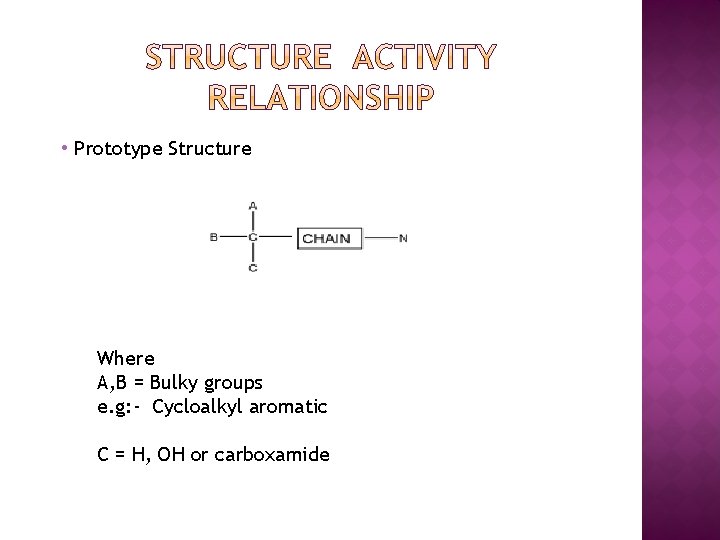  • Prototype Structure Where A, B = Bulky groups e. g: - Cycloalkyl