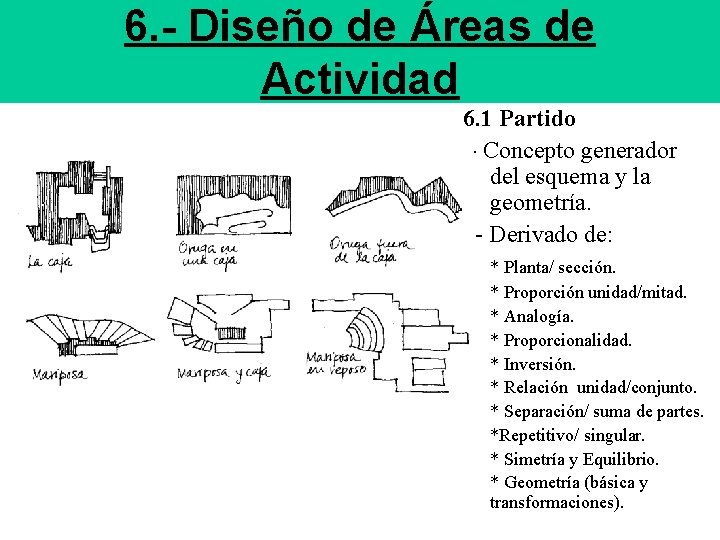 6. - Diseño de Áreas de Actividad 6. 1 Partido - Concepto generador del
