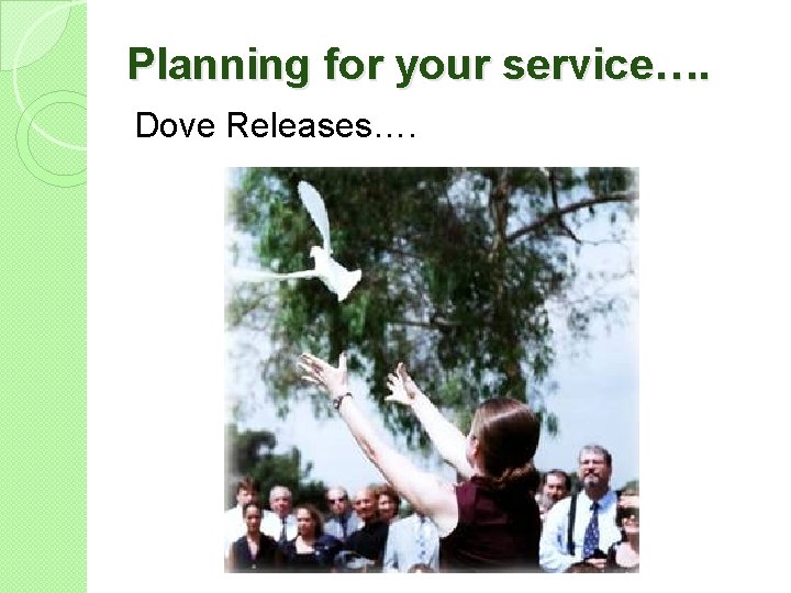 Planning for your service…. Dove Releases…. 