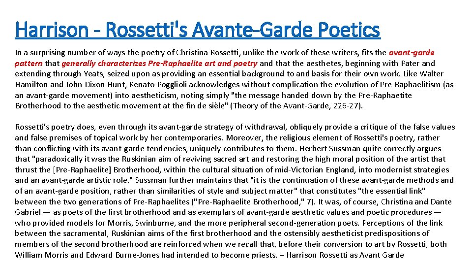 Harrison - Rossetti's Avante-Garde Poetics In a surprising number of ways the poetry of
