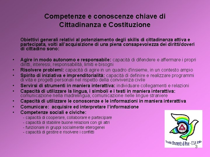 Competenze e conoscenze chiave di Cittadinanza e Costituzione Obiettivi generali relativi al potenziamento degli