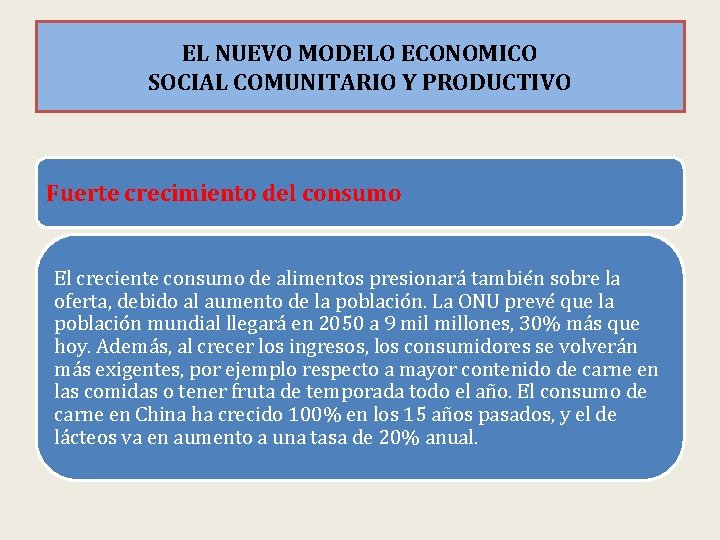 EL NUEVO MODELO ECONOMICO SOCIAL COMUNITARIO Y PRODUCTIVO Fuerte crecimiento del consumo El creciente