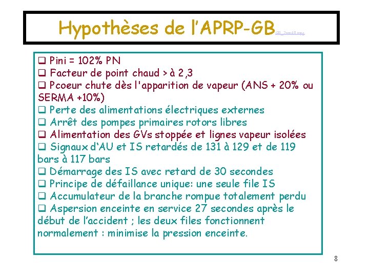 Hypothèses de l’APRP-GB GB_2 mn 40. mpg q Pini = 102% PN q Facteur