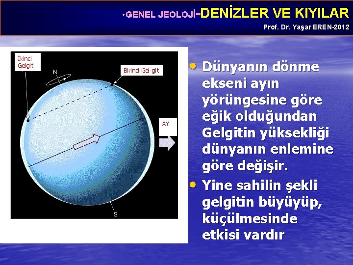  • GENEL JEOLOJİ-DENİZLER VE KIYILAR Prof. Dr. Yaşar EREN-2012 İkinci Gelgit • Dünyanın