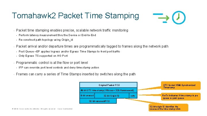 Tomahawk 2 Packet Time Stamping • • • Packet time stamping enables precise, scalable Tomahawk 2 Packet Time Stamping • • • Packet time stamping enables precise, scalable